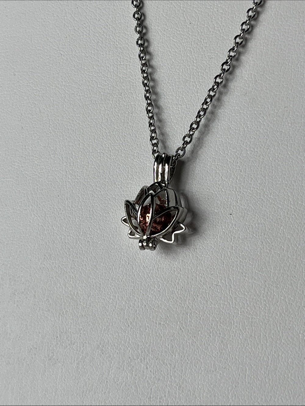 Sterling Silver Lotus Cage Aromatherapy Pendant Necklace with Lava Stone
